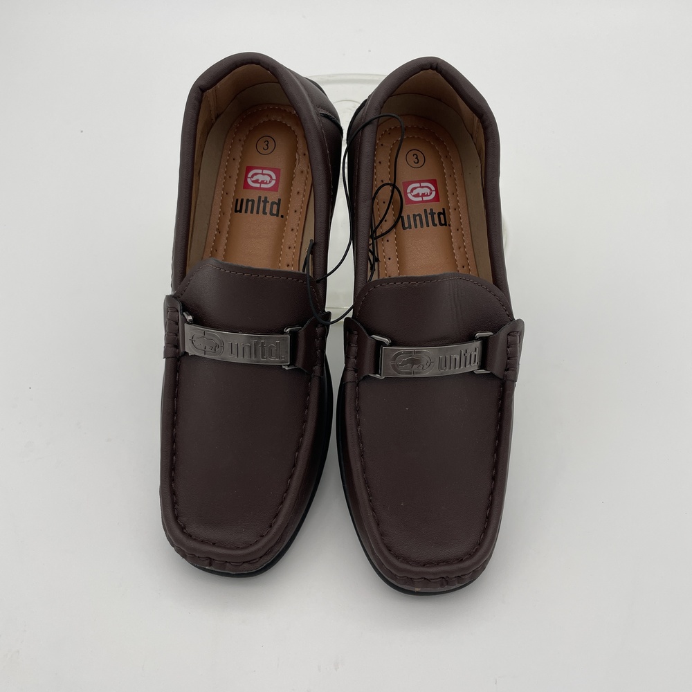 NWT UNLTD Brown Leather Driver Dress Loafers Boys Size 3‎ Ecko - Picture 2 of 9